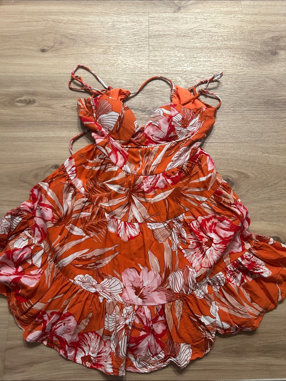 Women's Orange Floral Mini Dress - Sleeveless Summer Dress